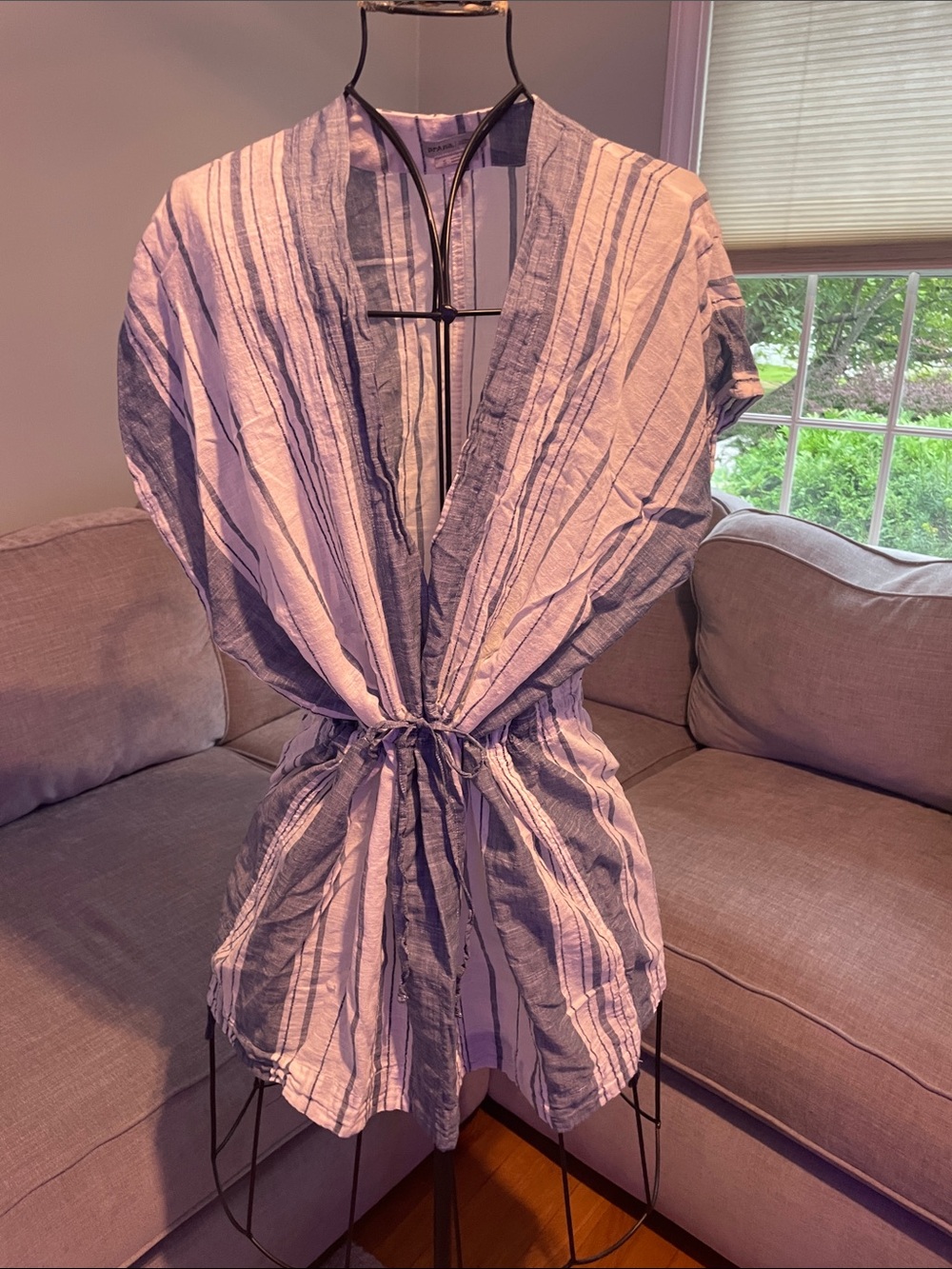 Prana Blue and White Striped Tie-Waist Swim Coverup